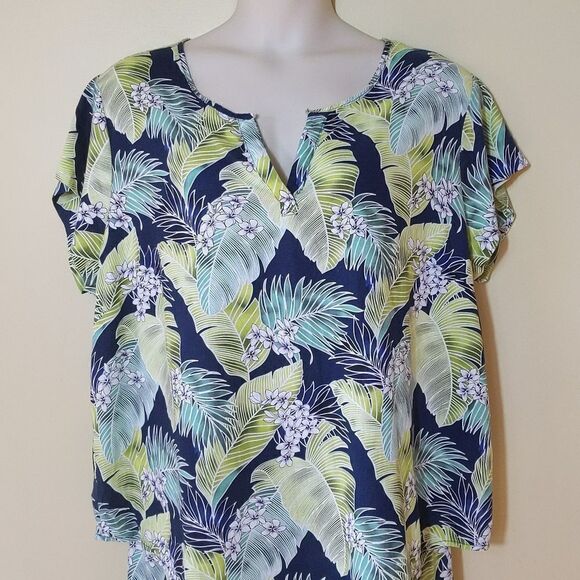 Panama Jack Linen Top Matching Pant Set Tropical Palm Size 3X Resortwear Coastal - Picture 2 of 16